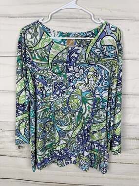JM Collection Woman 2X Paisley Print 3/4 Sleeve Knit Top